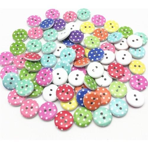 100pcs 15mm Mixed Dots Round Wood 2 Holes Spotted Buttons For Scrapbooking DIY Button Crafts Sewing Accessories