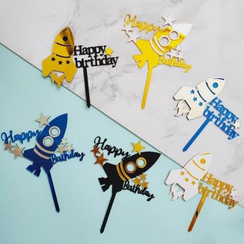 Rocket Cake Topper Space Shuttle Astronaut Aeronautical Scene Ornaments Cupcake Toppers for Kids Birthday Party Cake Decorations