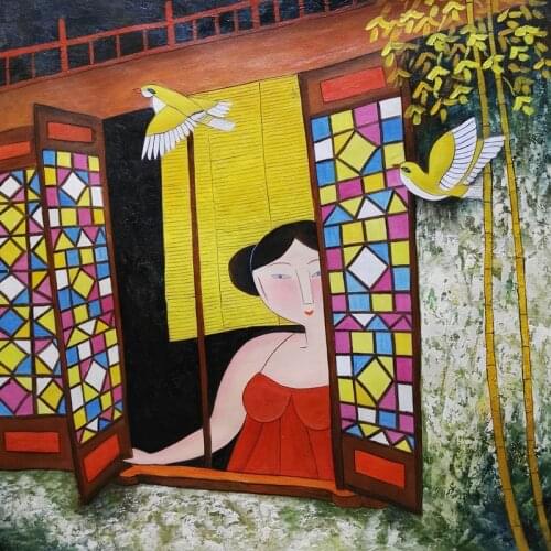 Hand painted Oil Painting on Canvas Hu YongKai Chinese Contemporary Art Woman Wall Art Pictures for Living Room Home Decor #1007