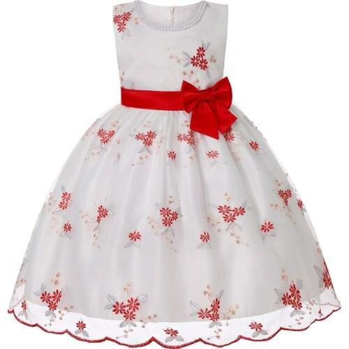 Girls Embroidered Bowknot Dresses for 2-10Years Party Gown Birthday Costume Boutique Princess Wedding Girls Clothing Puffy Dress