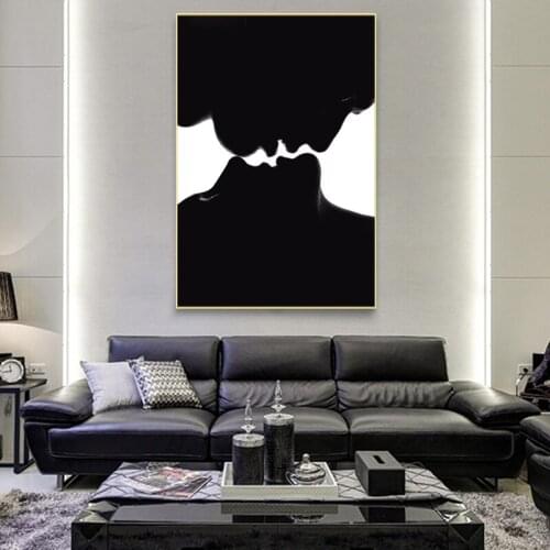 Modern Portrait Posters and Prints Wall Art Canvas Painting Young Couple in Love Kiss Pictures for Living Room Decor No Frame