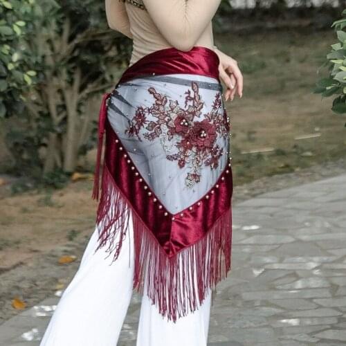 Belly Dance Embroidery Velvet Fabric Fringes Practice Hip Scarf Women Oriental Indian Dancing Belt