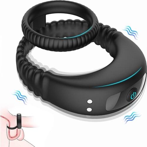 Vibrating Penis Ring Silicone Double Cock Ring Delay Ejaculation Erection Lock Ring Penis Vibrator Long Lasting Sex Toys For Men