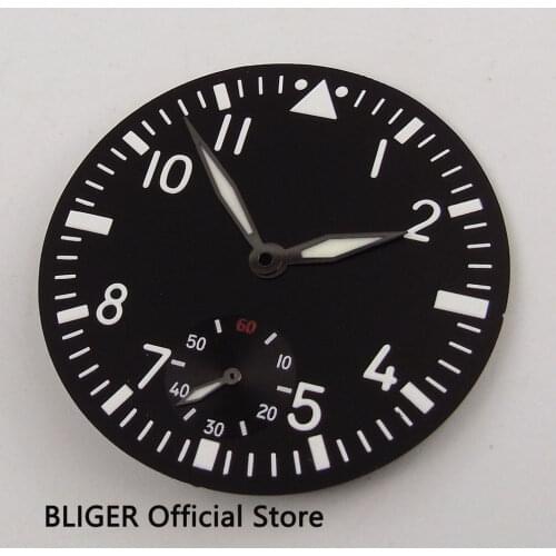 High quality 38.9mm black sterile dial white marks fit for eta 6498 st3600 movement+luminous watch hand D56