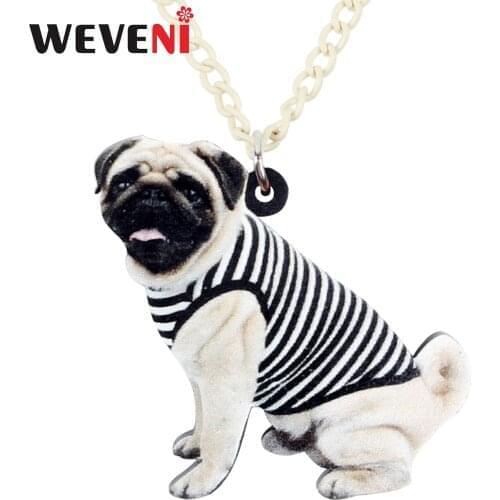 WEVENI Acrylic French Bulldog Pug Dog Necklace Pendant Sweater Chain Cute Animal Jewelry For Women Girls Pet Lovers Accessories