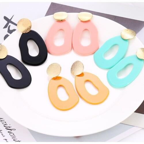 Geometric Resin Drop Earrings For Women Za 2019 Statement Gold Hollow Hanging Dangle Earring Female Fashion Jewelry Wholesale