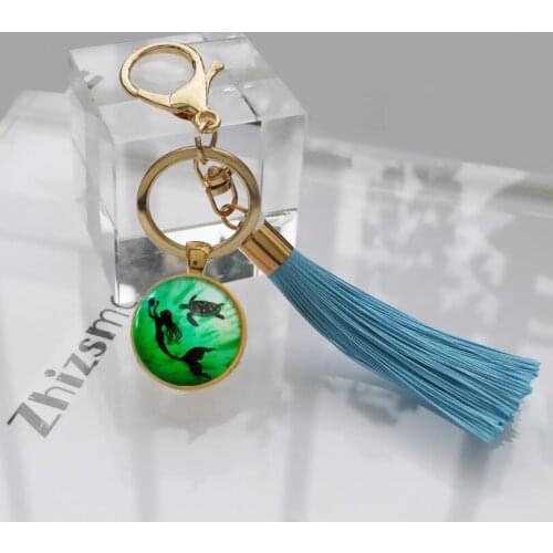Moana turtles Mermaid pendant Women Bag Tassel Keychain Women pendant Car Key chain Mermaid charm Sea Pendant Fringe Key Ring
