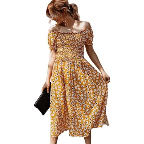 Europe America fashion womens summer dress commuter style loose womens dress short sleeve printed high waist long dress women