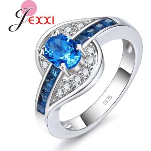 New Arrival Exquisite Blue Sparking CZ Stone 925 Sterling Silver Finger Ring Woman Girls Romantic Banquet Accessories