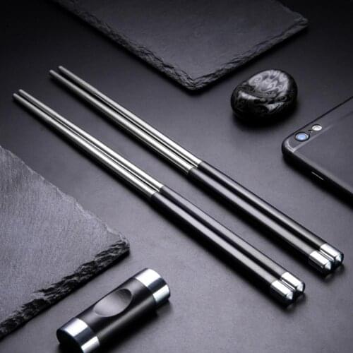 1 Pair Stainless Steel Anti-slip Metal Splicing Chopsticks Chinese Anti-slip Kitchen Tableware Hotel Restaurant Tools Gift