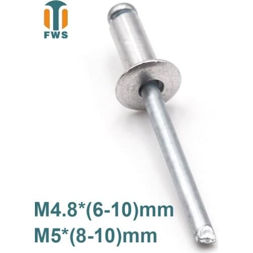 10 PCS M4.8/M5 6-10mm DIN EN ISO 15977 GB /T 12618.1 Aluminum Open End Blind Rivets Pop Rivets With Protruding Head