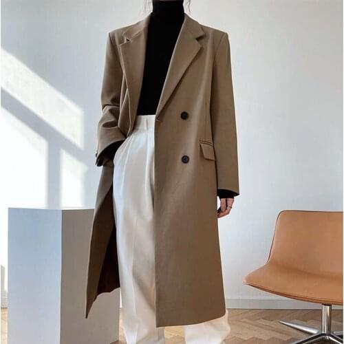 2021 Spring Fall Korean Fashion Long Suit Jacket Female Khaki Windbreaker Coat Office Formal Blazer Women Clothes Kurtka Damska