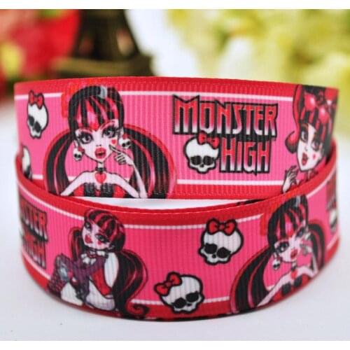 22mm 25mm 38mm 75mm Ruban satin Monster High Cartoon printed Grosgrain Ribbon Hair Accessories party decoration 10 Yards X-00052