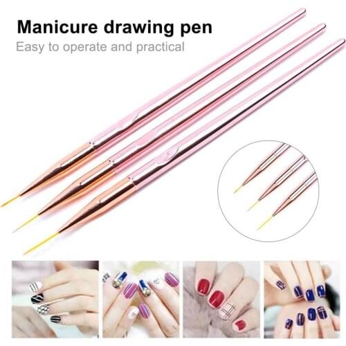 3Pcs Nail Art Liner Brushes Non-deformation Non-corroding Nail Decor UV Gel Painting Acrylic Liner Brushes for Salon