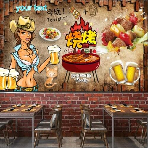 Custom Barbecue Beer Restaurant Wall Paper Kebab Bar Papel De Parede 3d Snack Bar Industrial Decor Background Mural Wallpaper 3D