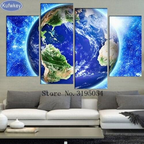 4PCS Planet Earth diy full Diamond Embroidery Picture of Rhinestones Almaznaya diamond Mosaic Cross Stitch Diamond Painting 5d