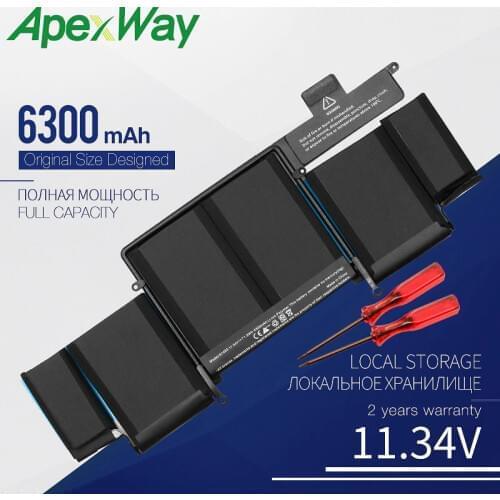 Apexway 11.34V 6300mAh a1493 New Laptop Battery FOR Apple Macbook Pro Retina13-INCH A1502 (2013 2014) A1493 Screwdriver Battery