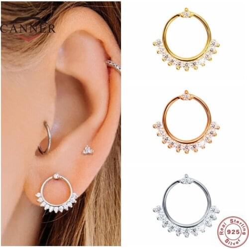 CANNER 1 Pc Real 925 Sterling Silver Popular Zircon Stud Earrings For Women Round Piercing Earring Ear Buckle Jewelry Pendientes