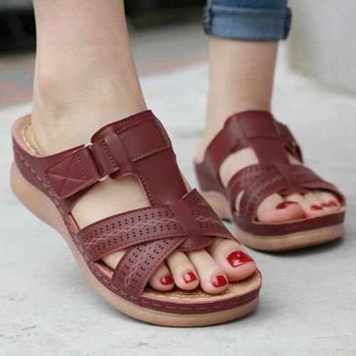 Summer Women Premium Orthopedic Open Toe Sandals Vintage Anti-slip Breathable Leather Casual Female Platform Retro Shoes 2020
