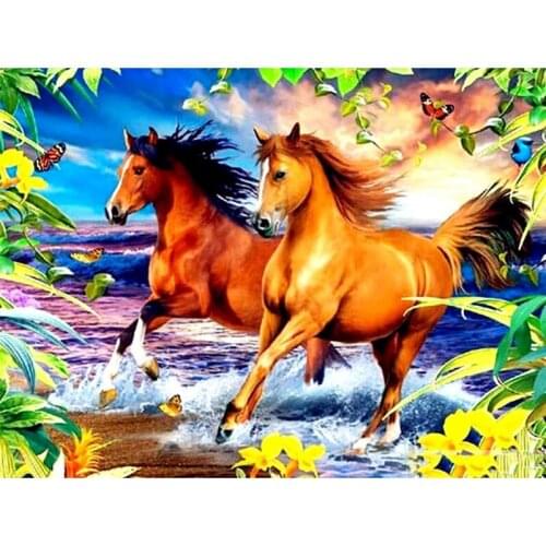 GATYZTORY Cross Stitch Embroidery Horse Cotton Thread Painting Animal DIY Needlework Kits Winter Home Decoration