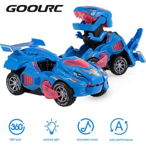 GOOLRC Dinosaur Cars Dinosaur Car Toys Transformable Dinosaur Pull Back Car Toy Electric Spin with Light Music Action Toy