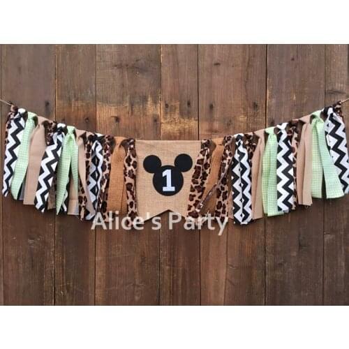 Hot Safari Mouse Highchair Banner Jungle Birthday Party Garland 1st Baby Shower Decoration Zoo Party Cake Smash Flag Photo prop