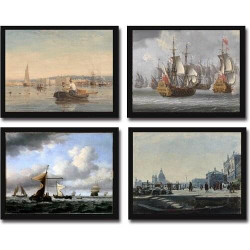 Cotton no frame classical city ships sea landscape canvas printings oil painting printed on cotton wall art decoration picture