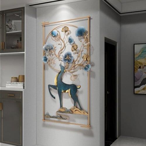 Chinese Wrought Iron Deer Ginkgo Leaf Wall Mural Home Background Wall Hanging Crafts Office Hotel Store Wall Sticker Decoration
