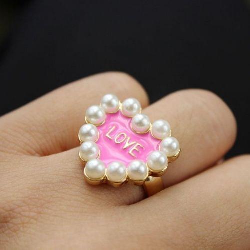 Fashion women jewelry accessories love heart letter pearl finger ring