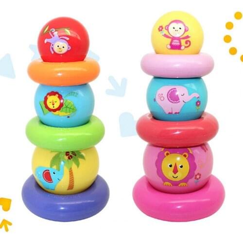 Ring Rainbow Tower Stacking Ball Set Kids Early Development Educational Toy