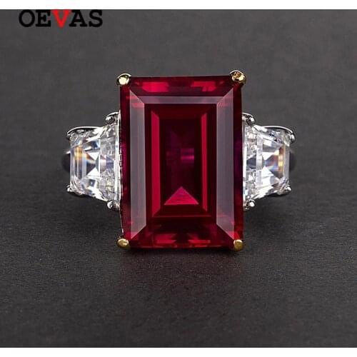 OEVAS 100% 925 Silver Jewelry Natural Ruby Gemstone Jewelry Rings Womens Fashion Finger Ring Party Engagement Gift Size 4-12