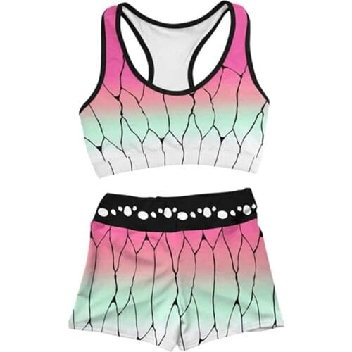 Anime Demon Slayer Kamado Nezuko Tanjirou Cosplay Sportwear Summer 3D Print Vest Crop Top Shorts Two Pieces Set