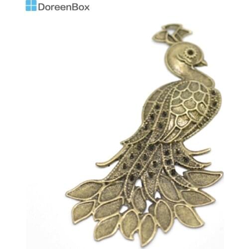 Doreen Box Lovely Antique Bronze Peacock Wraps Connectors 7x4.2cm(2-3/4"x1-5/8"), sold per packet of 30 (B16285)