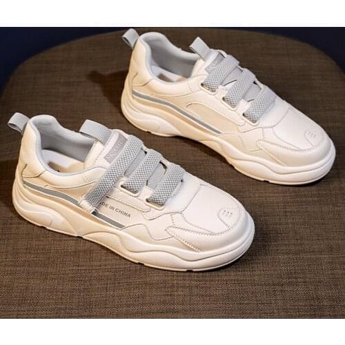 Genuine Leather Womens White Shoes Summer Breathable Vulcanized Fashion Sneakers Hook Loop Non Slip Lace-up Walking Shoes