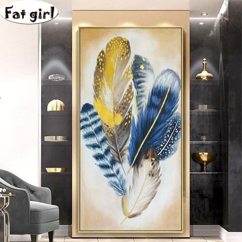 Colored feathers Diamond Painting Full Square/Round rhinestone Embroidery Cross stitch Kit Mosaic Entrance decorative painting