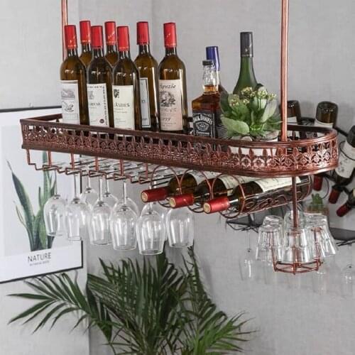 European Stainless Steel Wall Hanging Wine Bottle Rack Bar Pour Wine Glass Decoration Chateau Shelf Holder Wine Cup Rack
