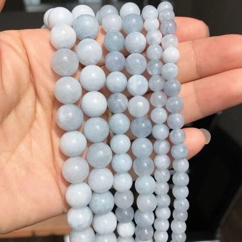 Natural Stone Beads 6/8/10mm Blue Aquamarines Loose Round Loose Spacer Beads for Jewerly Making DIY Bracelets 15'' Strands