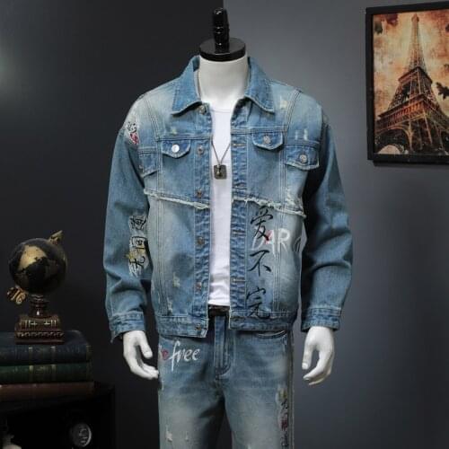 New Brand Autumn Hot Sale Jacket Mens Jeans Sets Jackets+pants Blue Two Pieces Sets Casual Tracksuit Male Casual Denim Trouse