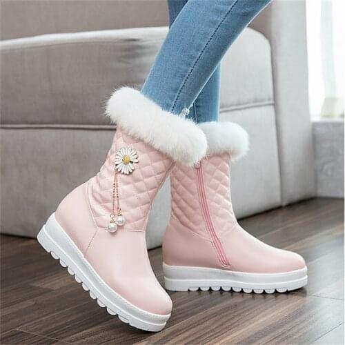 New Children Snow Boots Girls Princess Shoes PU Leather Winter Short Plush Student Waterproof Baby Kids Ankle Boots 02B
