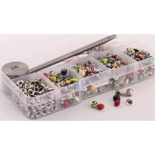 Mix Color 6mm 380sets rivets and 3 sets Supporting Tool Garment Rivets decoration For Clothes bag belt leather craft