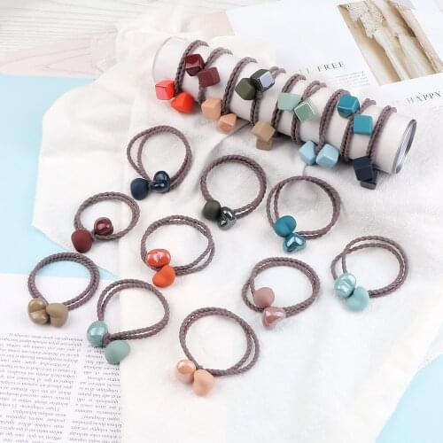 5Pcs/Set Candy Colors Hair Bands Matte Cube Heart Pendant Rubber Tie Fashion Korean Hair Accessories Elastic Hair Rope Scrunchie