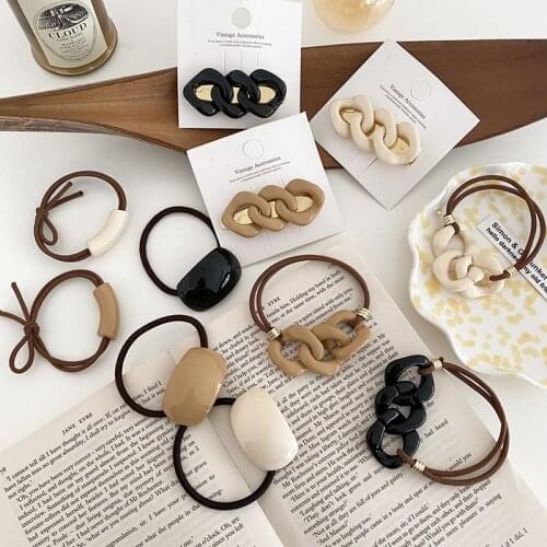 Sweet Cream Color Resin Elastic Hair Bands Twisted Chain Rubber Hair Rope Women Hair Ties Round Tube Ponytail Holder Scrunchies