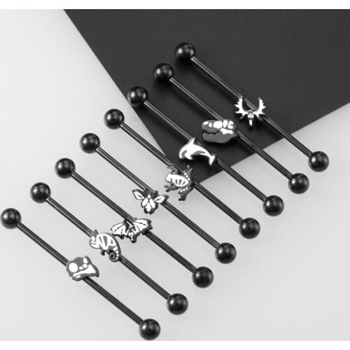 1PC 38mm Industrial Piercing Bar 2021 Punk Animal Industrial Barbell Earring 14G Stainless Steel Cartilage Body Piercing Jewelry