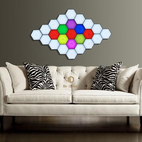 Modern LED Night Lights Hexagon Touch Sensitive Lamp Living Room Bedroom Sensitive Wall Lamp DIY Quantum Modular Lamp Fixtures