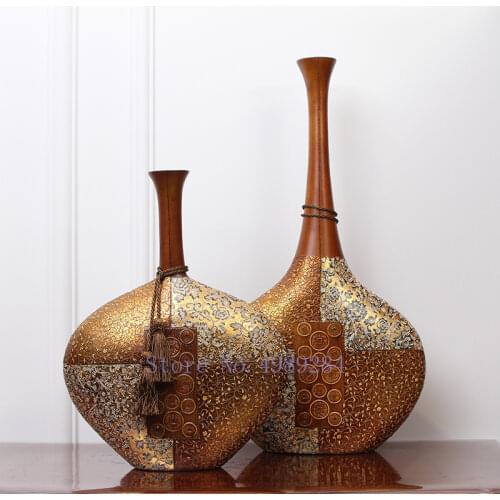 Retro Resin vase Gold Decorative ornaments palace Flower arrangement Home decor living room wedding flower vases statues