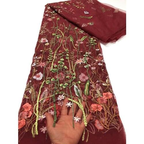 Wine African Lace Fabric 2021 High Quality French Lace Fabric Embroidered Nigerian Tulle Lace Fabrics For Wedding 1 Yards M1553