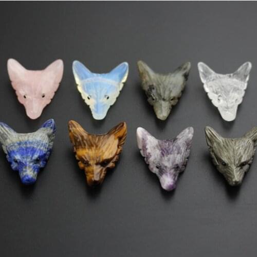30x35mm,8 Kinds Stones Animal Accessory Jewelry,Raw Natural Mixed Stones Carved Wolf Head Healing Pendants Necklace XG-15AMAH
