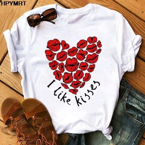 Red Heart Butterfly Print Women Tshirt Fashion Casual O Neck Female T Shirt 90s Lady Young Girl New summer Valentines Day Gifts