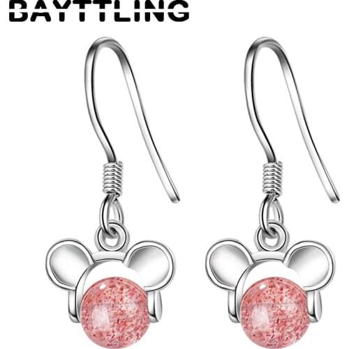 BAYTTLING 925 Sterling Silver 24MM Cute Mouse Pendant Earrings For Women Fashion Wedding Jewelry Gifts