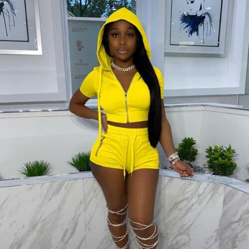 Casual Sporty Hoodies Shorts Set for Women Two Piece Set Crop Tops Drawstring Shorts Sweat Suits 2 Piece Sets Outfits